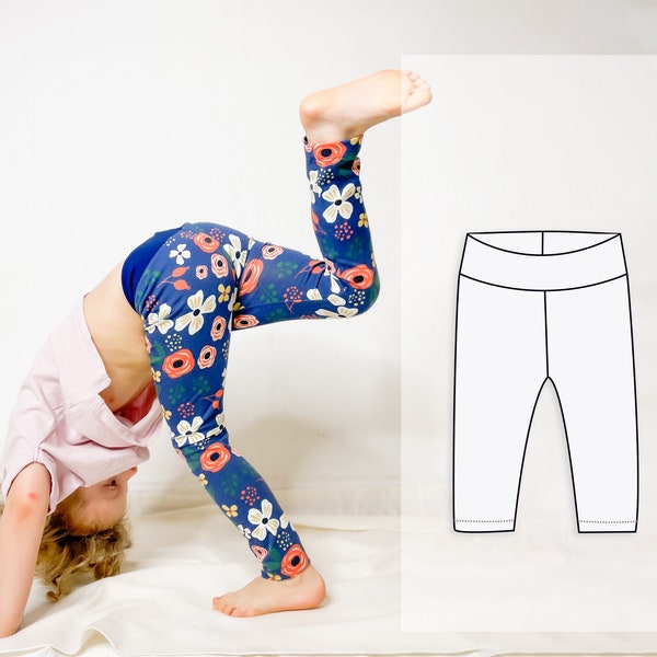 Patron de leggings pour enfants, patron de couture pour un legging taille de yoga pour enfants jusqu’à 10 ans, patron de couture numérique à imprimer à la maison