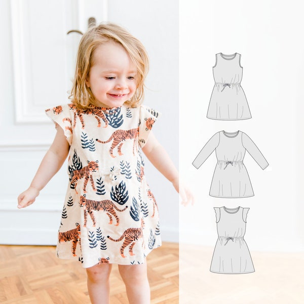 Baby dress pattern, pdf baby pattern, drawstring dress pattern, flutter sleeve dress, digital pattern, easy sewing pattern