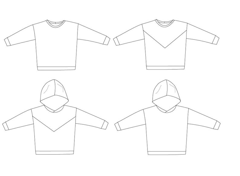 Kids sweatshirt sewing pattern, hoodie sewing pattern, colour block sweatshirt, oversized sweatshirt pattern for babies, toddlers and teens image 2