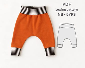 Harem pants pattern, baby harems sewing pattern, cuffed harems pattern,  easy baby pants pattern