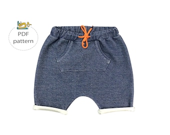 Baby shorts pattern, Baggy shorts kids pattern, toddler harem shorts pattern, front pocket baby shorts pattern, modern shorts pattern pdf