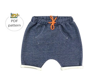 Baby shorts pattern, Baggy shorts kids pattern, toddler harem shorts pattern, front pocket baby shorts pattern, modern shorts pattern pdf