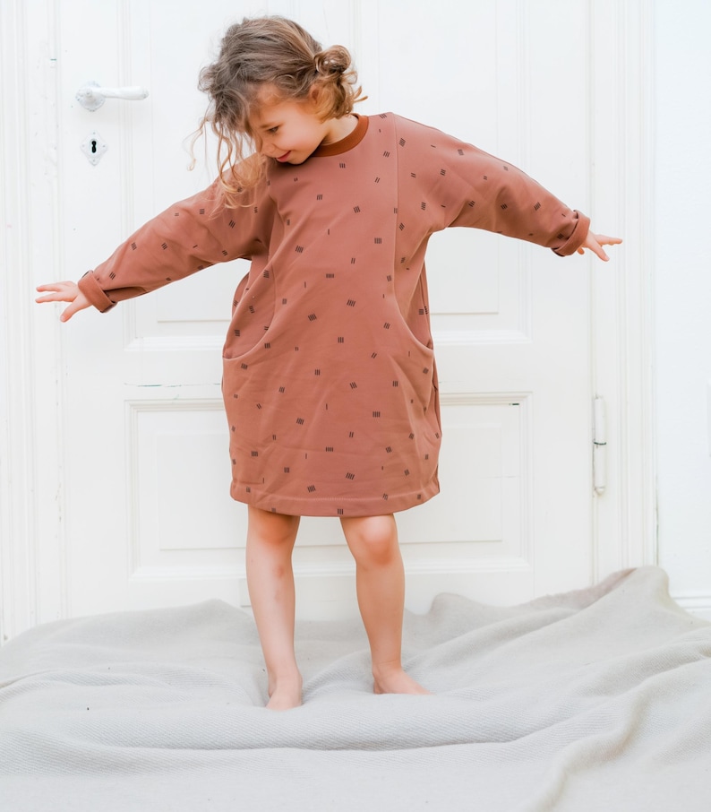 Children's dress sewing pattern with pockets, The Rainy Day dress is an oversized kids' pattern for girls from baby to 10 years. image 2