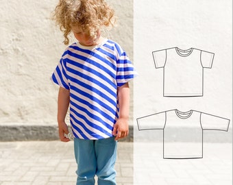 Kids T-shirt sewing pattern, Baggy tee pattern for children, Boyfriend t-shirt with a relaxed modern fit