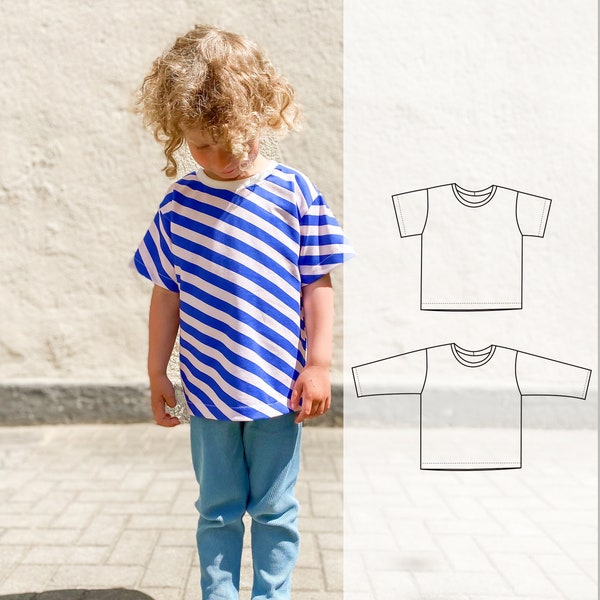 Kids T-shirt sewing pattern, Baggy tee pattern for children, Boyfriend t-shirt with a relaxed modern fit