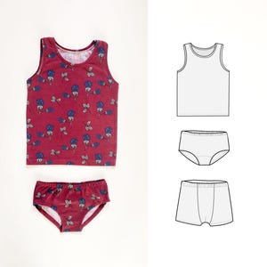 May include: A red tank top with a floral print and matching red underwear. The tank top has a scoop neck and sleeveless design. The underwear has a high-waisted fit and a full coverage bottom.