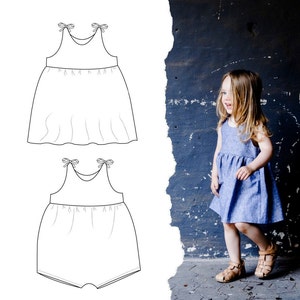 Sundress and romper pattern, sunsuit sewing pattern, Girls sun dress pattern, baby summer romper pattern