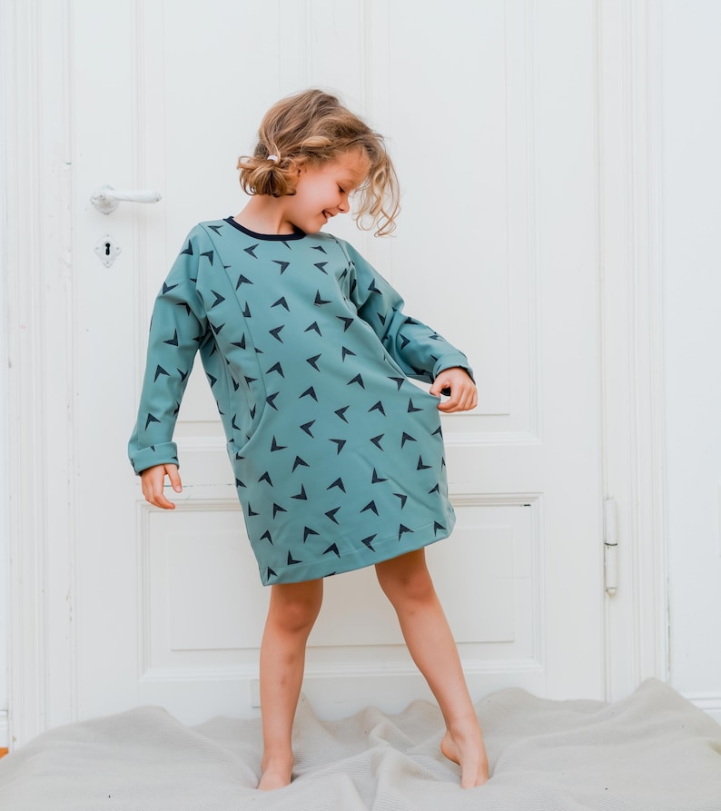 Children's dress sewing pattern with pockets, The Rainy Day dress is an oversized kids' pattern for girls from baby to 10 years. image 3