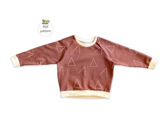 Oversized sweatshirt pattern, Raglan sweatshirt sewing pattern 0-14 years
