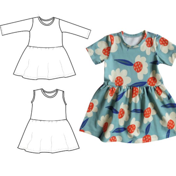 Baby dress sewing pattern, Girl's dress pattern, PDF dress pattern, Twirl dress pattern, Newborn to 12 years, long sleeve, short sleeve