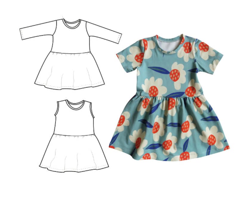 Baby dress sewing pattern, Girl's dress pattern, PDF dress pattern, Twirl dress pattern, Newborn to 12 years, long sleeve, short sleeve image 1