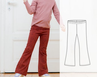 Flare leggings sewing pattern for children, bell bottom pants pattern, baby to 10 years