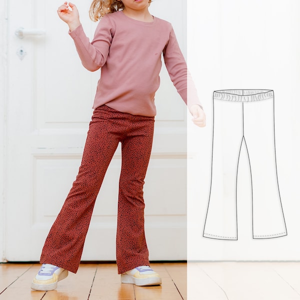 Flare leggings sewing pattern for children, bell bottom pants pattern, baby to 10 years