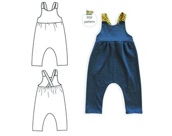 Girl's overall pattern, kids overall, baby romper pattern, girl's jumpsuit sewing pattern, cotton overall pattern