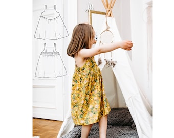 Sonya Dress pattern, girl's dress pattern 3 months to 10 years, summer dress for little girls, print at home pattern