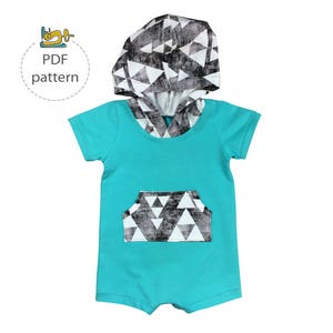 Baby romper sewing pattern, hooded romper pattern, digital sewing pattern, pfd patterns, toddler pattern, summer playsuit sewing