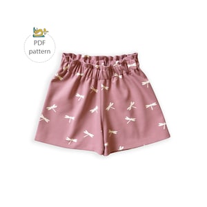 Cartamodello per pantaloncini con sacchetto di carta, modello di cucito corto da ragazza, modello di pantaloncini per bambini, modello di pantaloncini intrecciati, modello di cucito per pantaloncini per bambini