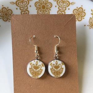 Corelle Golden Butterfly Pattern, Broken Plate , Broken China Jewelry, Vintage China, Corelle Earrings