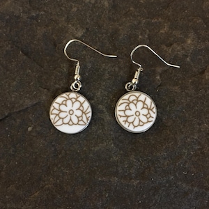 Corelle Woodland Brown jewelry , Broken Plate Earrings, Broken China Jewelry, Vintage China, Corelle Earrings