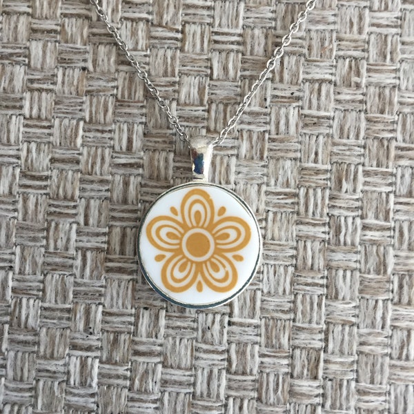 Corelle Golden Butterfly Broken Plate Necklace, Broken China Jewelry