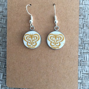 Corelle Golden Butterfly Pattern, Broken Plate , Broken China Jewelry, Vintage China, Corelle Earrings