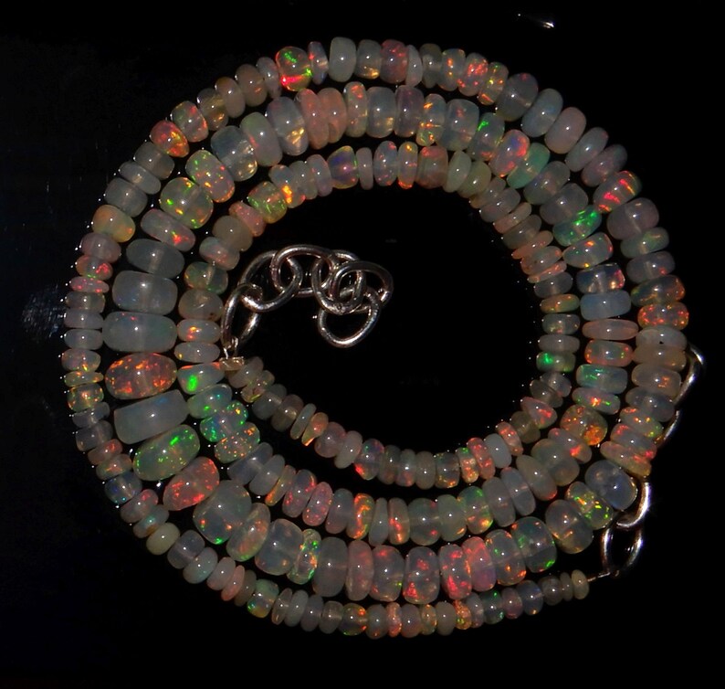 Beautiful AAA++ High Quality Natural Ethiopian opal Smooth Polished Roundel beads 3.5 to 6 MM Amazing Fire 16inch long Strand Op2