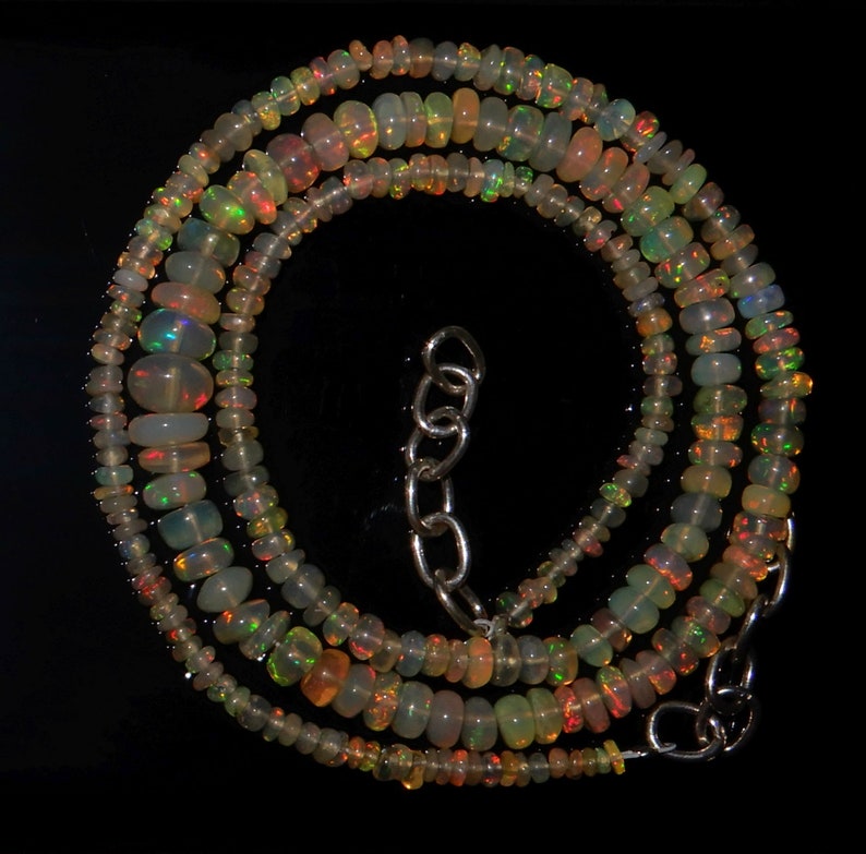 High Quality Natural Ethiopian opal Smooth Polished Roundel beads 3 to 6 MM Amazing Fire 16inch long Strand OPO7 Beautiful AAA++