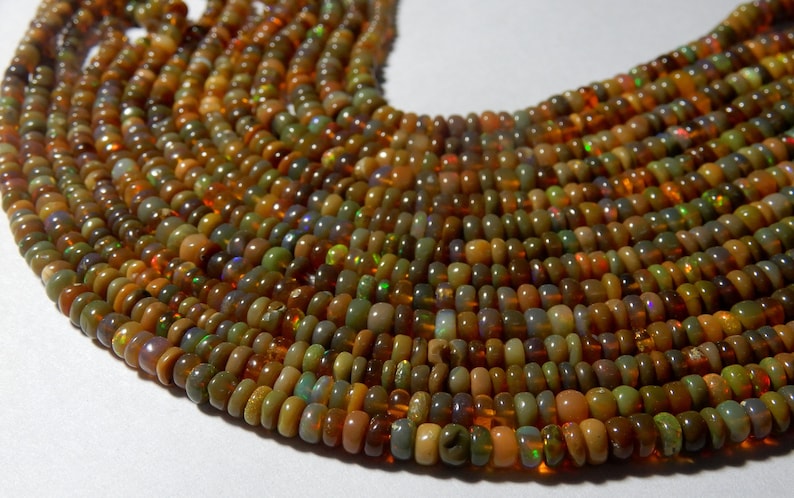 5 STRAND Honey Color Natural Ethiopian opal Roundel Smooth Polished Beads 3 to 5 MM Size Welo fire Opal Beads 16INCH Long Strand low Price