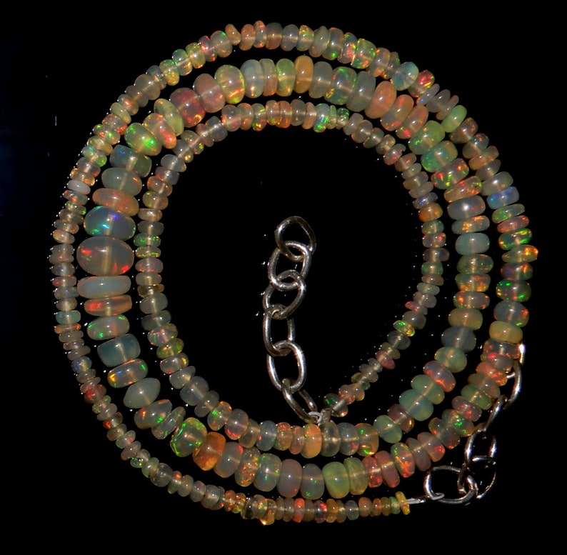 High Quality Natural Ethiopian opal Smooth Polished Roundel beads 3 to 6 MM Amazing Fire 16inch long Strand OPO7 Beautiful AAA++