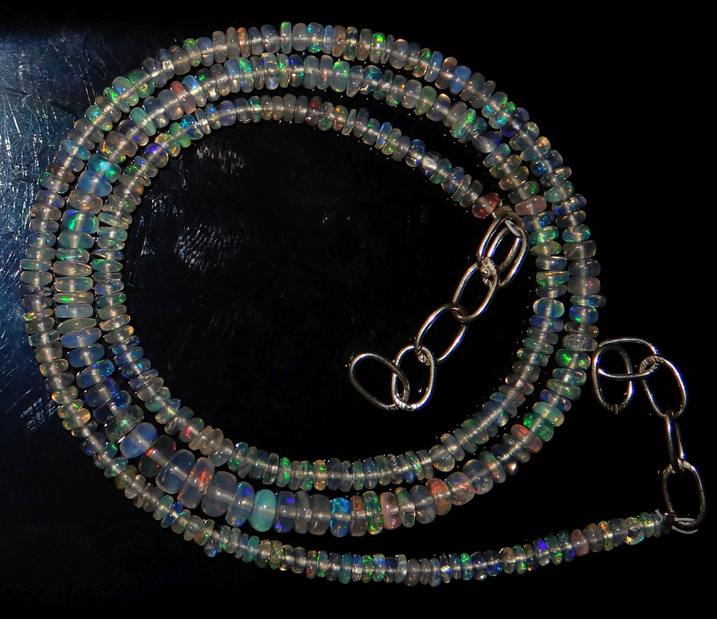 AAA Natural Black Ethiopian opal Rondelle Beads Necklace 3-5 MM Size Fire Opal Beads Welo Opal Beads Black Opal Beads 16INCH
