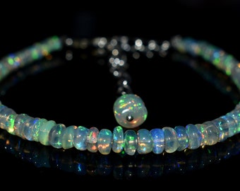 Natural Ethiopian Multi-Fire Opal 925 Silver Bracelet H-697