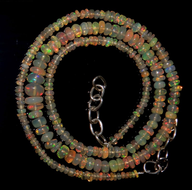 High Quality Natural Ethiopian opal Smooth Polished Roundel beads 3 to 6 MM Amazing Fire 16inch long Strand OPO7 Beautiful AAA++