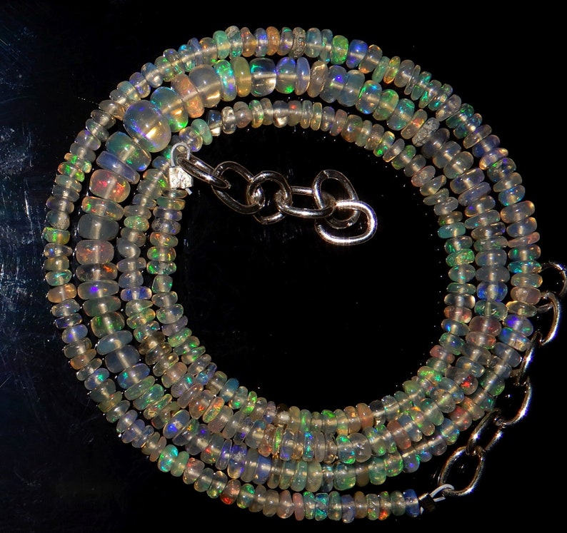 Quality Roundel Beads Multi Fire 16inch Long Strand no4 Amazing Quality Natural Ethiopian Opal Beads Necklace 3 MM To 5 MM Size AAA++