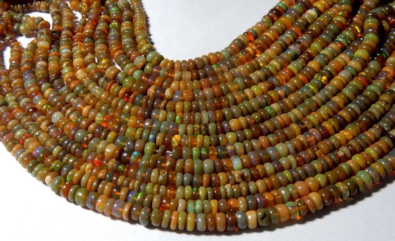 5 STRAND Honey Color Natural Ethiopian opal Roundel Smooth Polished Beads 3 to 5 MM Size Welo fire Opal Beads 16INCH Long Strand low Price