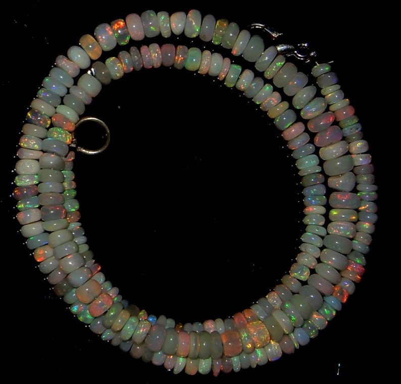 Quality Roundel Beads Multi Fire 16inch Long Strand Lo65 Amazing Quality Natural Ethiopian Opal Beads Necklace 3 MM To 5 MM Size AAA++