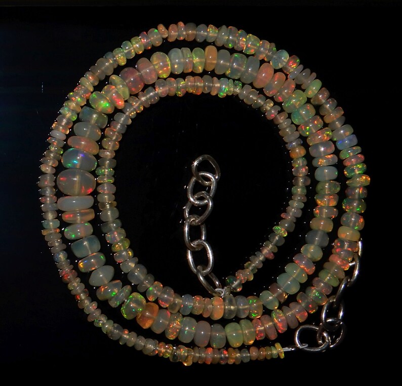 High Quality Natural Ethiopian opal Smooth Polished Roundel beads 3 to 6 MM Amazing Fire 16inch long Strand OPO7 Beautiful AAA++