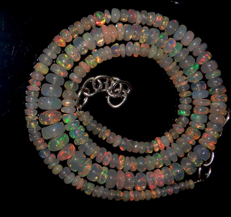 Beautiful AAA++ High Quality Natural Ethiopian opal Smooth Polished Roundel beads 3.5 to 6 MM Amazing Fire 16inch long Strand Op2