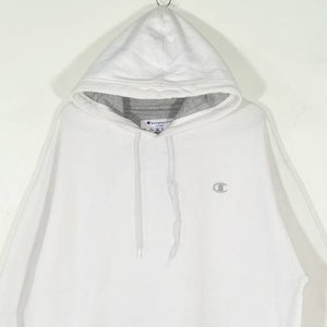 Champion White Embroidery Small Logo Pullover Oversized Hoodie Sweatshirt / Sweater / Jumper / Cardigan Size XL