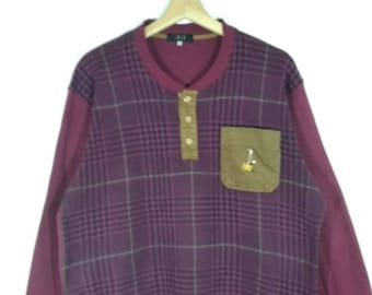 Sudadera/suéter/jersey rojo con bolsillo y logotipo bordado de DAKS London, talla L