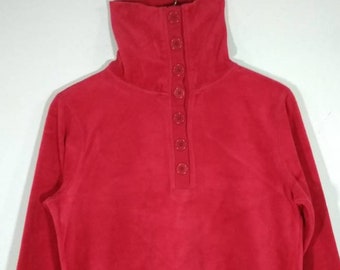 Bluza damska vintage z golfem Faded Glory, zapinana na guziki, w kolorze czerwonym, rozmiar M