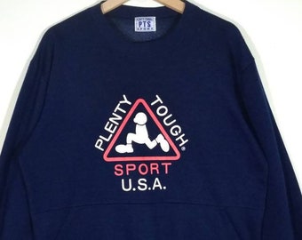 Plenty Tough Sport USA Blue Big Logo Crewneck With Pocket Vintage Sweatshirt / Sweater / Jumper Size M