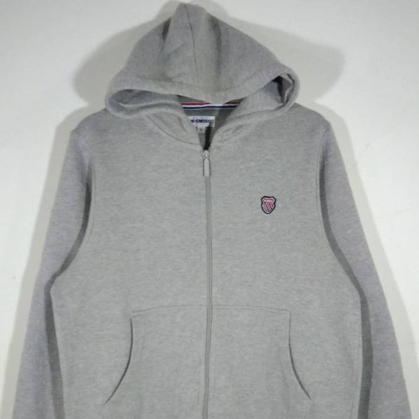 K-Swiss Logo Hoodie Zipper Grey Sweatshirt / Sweater / Jumper / Cardigan Size M