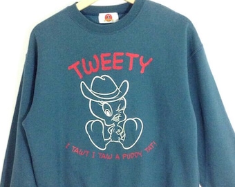 90-tals Tweety Bird Looney Tunes™ Rundkraget Vintage-tröja | Tröja Storlek L