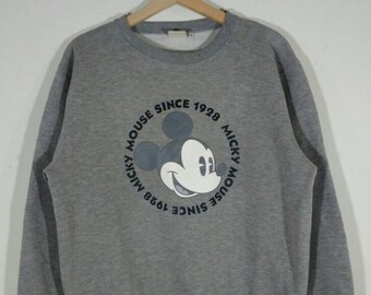 Disney Mickey Mouse Big Logo Grey Pullover Crewneck Sweatshirt | Sweater | Jumper | Cardigan Size M