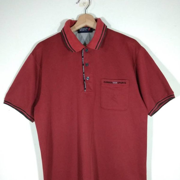 Rare!! Kangol Sports Embroidery Logo Pocket Red Vintage Polo Shirt Men's Size L