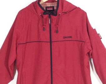 Spalding Full Zip Red Jacket With Hood Windbreaker | Training Jacket | Size Large