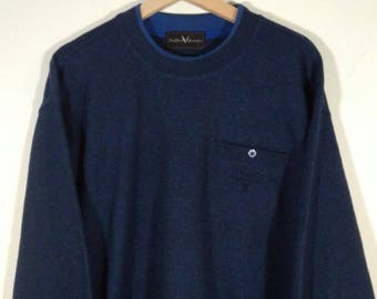 Rodhos Valentino Pullover Embroidered Small Logo Pocket Crewneck Dark Blue Vintage Sweatshirt / Sweater / Jumper Size L