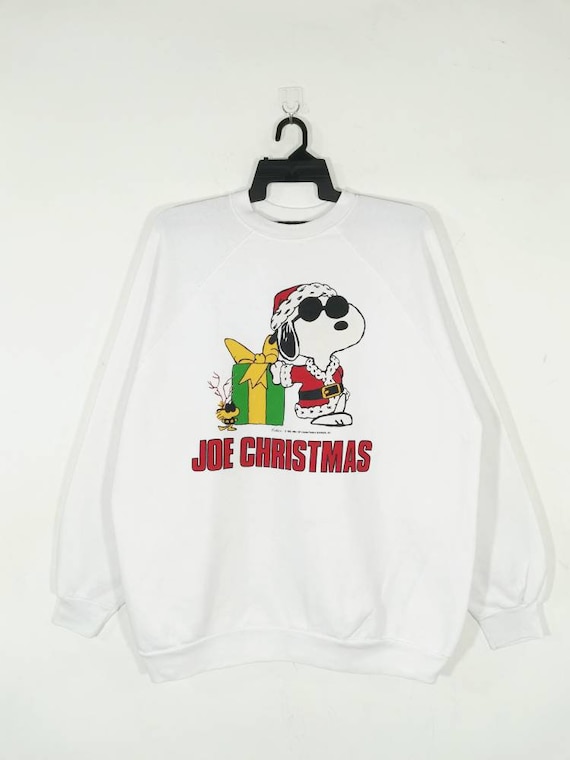 Vintage Snoopy Joe Christmas Peanuts Schulz Oversized Big Logo White Pullover Sweatshirt Sweater Jumper Size XXL Etsy