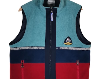 Cerruti Sport Outdoors, gilet da trekking in pile vintage senza maniche, con logo ricamato blu da uomo e da donna, taglia M