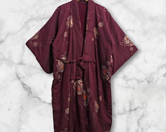 Kimono giapponese marrone lungo hanten imbottito giacca invernale calda cappotto noragi cardigan kimono vestaglia manica corta